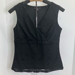 Briggs New York Womens Black Lace Lined V Neck Sleeveless Top Blouse Shirt Sz PS